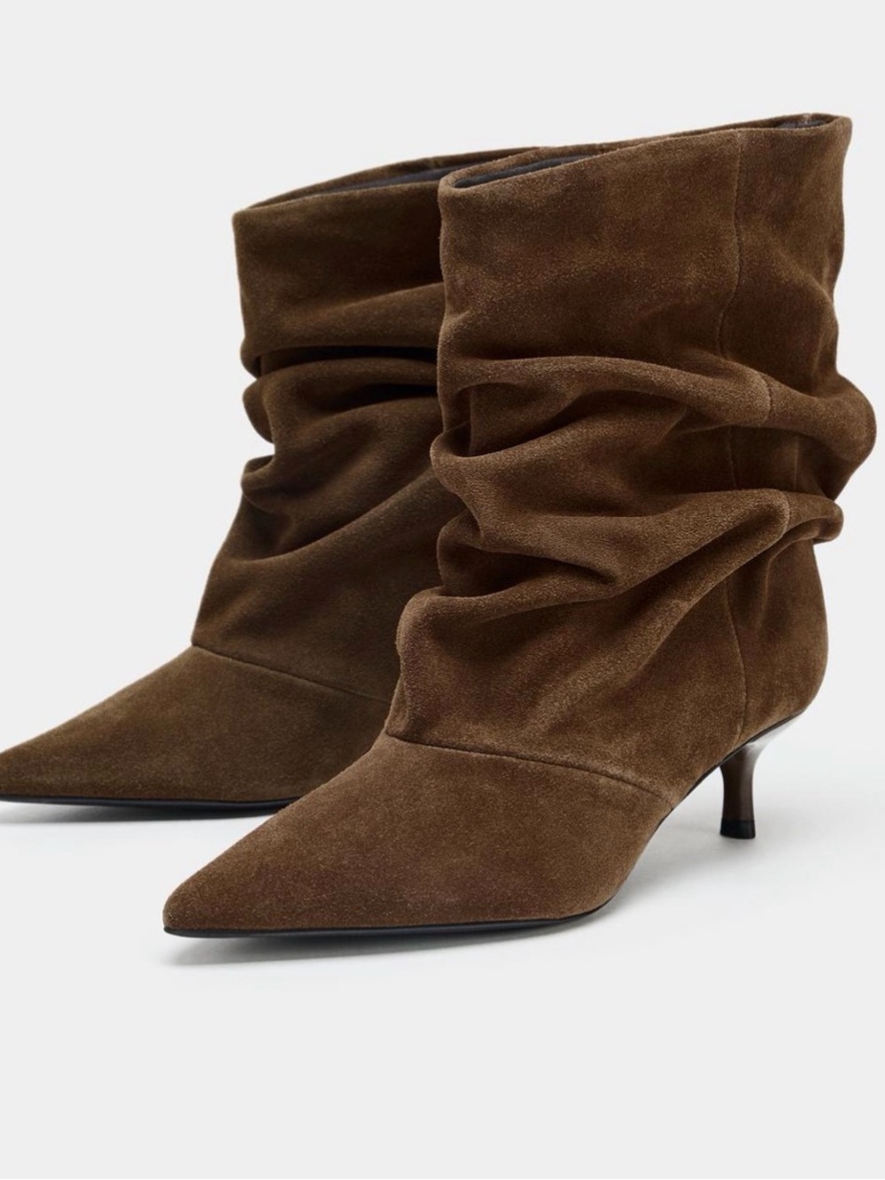 🔥🔥Zara ruched Brown Suede Ankle leather Boots